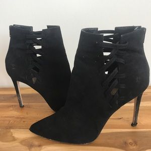 Aldo Black Suede Cross Stitch Leather Pump Bootie